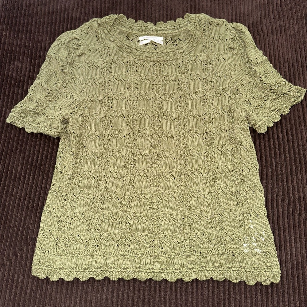 by Anthropologie Open Knit/Crochet Short Sleeve Sweater Ladies Medium